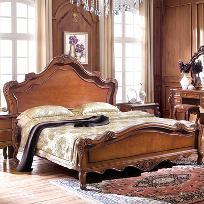 世纪之恋 欧式床 实木床 双人床古典床1.8米美式床 美式深色家具