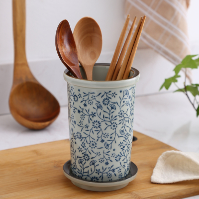 日式手绘陶瓷单筒厨房置物架防霉沥水筷子筒和风筷子笼筷笼筷子桶