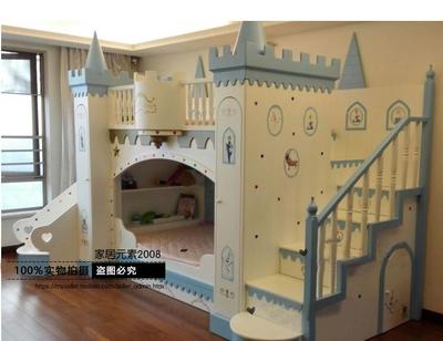 公主王子城堡床 手绘儿童床上下铺床 高低子母床滑梯床高端别墅床