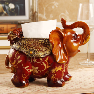 欧式树脂纸巾盒母子象大象抽纸盒餐巾盒 奢华客厅创意装饰品摆件