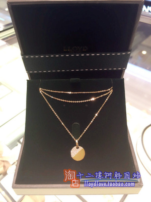 韩国饰品代购lloyd14K黄金玫瑰金项链42cm带延长链钮扣坠直径11mm