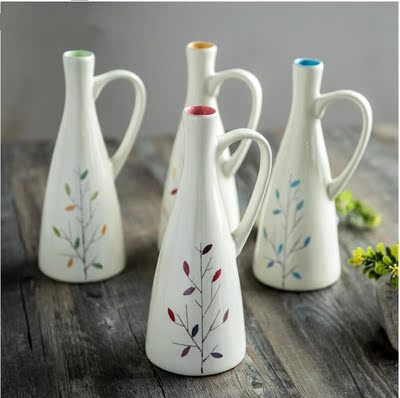 创意手绘陶瓷油壶 陶瓷酱油瓶醋壶 陶瓷油瓶个性手绘花瓶装饰花瓶