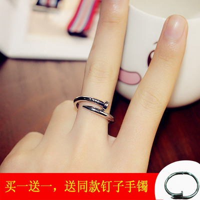 欧美简约潮人学生创意男女情侣对戒一对钛钢霸气钉子戒指指环饰品