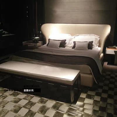 简约个性床欧式时尚单人双人床酒店样板间1.5米床 1.8米皮艺床
