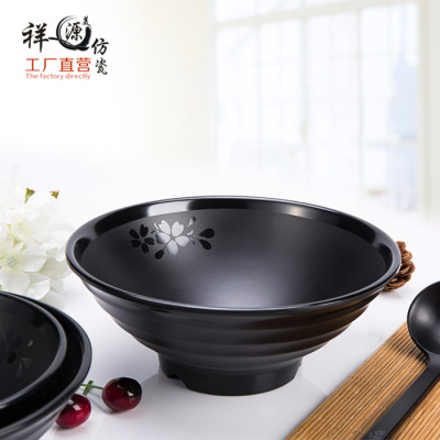 仿瓷餐具大碗面碗黑色碗磨砂包边密胺碗味千拉面中的特色面碗