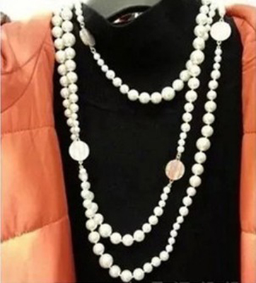 职业阿玛施特项链2016新款百搭时尚珍珠母贝长款毛衣链配饰饰品