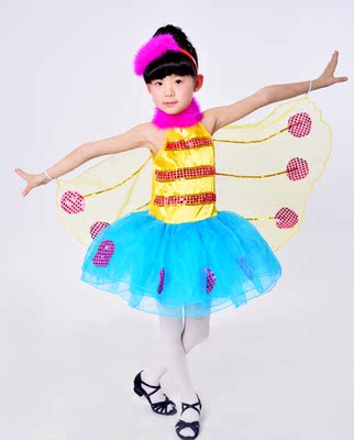 新款儿童亮片小蜜蜂舞蹈表演服女童网纱蝴蝶舞台演出服蓬蓬纱裙