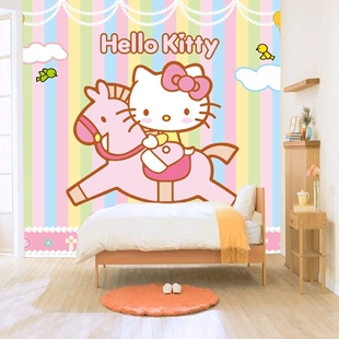 hello kitty 凯蒂猫kitty猫壁纸女童房婴儿房环保墙纸卡通大壁画