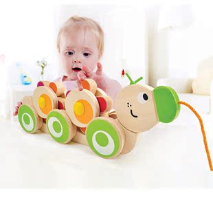 德国HAPE拖拉虫虫1-2岁宝宝益智手拉多功能木质拉绳学步玩具包邮