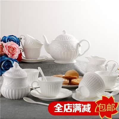 欧式纯白色咖啡杯套装骨瓷浮雕奶茶杯子陶瓷下午茶茶具咖啡碟勺