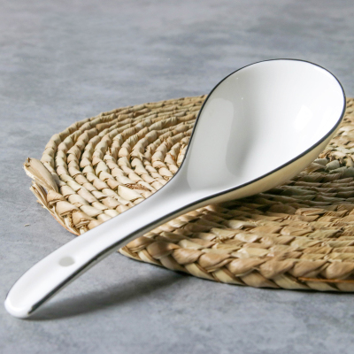 长柄大汤勺 简约北欧陶瓷勺 创意纯白色骨瓷勺子套装骨瓷餐具戈勺