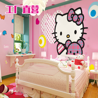 Kitty猫凯蒂猫卡通可爱女孩儿童房主题3d无缝壁画定制无纺布墙纸