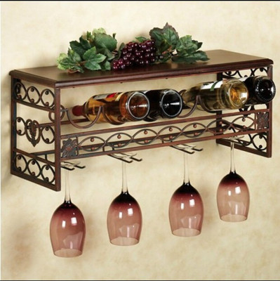 欧式铁艺红酒架 壁挂式 葡萄酒杯架台面精美铁板造型时尚壁挂式