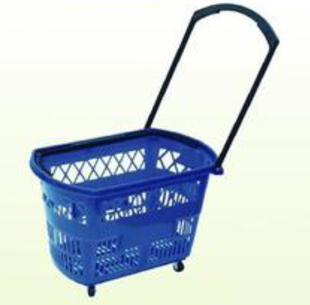 手拖式超市篮 购物篮 带轮拉杆式超市篮 购物篮蓝 批发