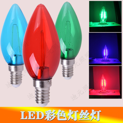 LED彩色灯泡E14尖泡E27螺口创意个性装饰氛围灯丝灯泡红蓝绿蜡烛