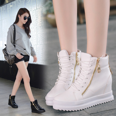 马蓉同款 秋季上新韩版白色休闲鞋女内增高运动单鞋 学生时尚板鞋
