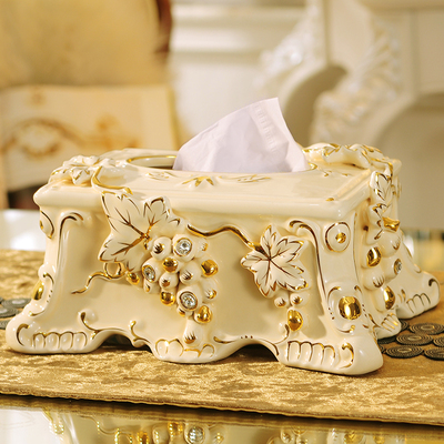 陶瓷纸巾盒 欧式高档复古创意家居客厅茶几抽纸盒奢华装饰品摆件