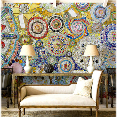 复古壁纸 波西米亚艺术墙纸  卧室客厅背景墙 欧式马赛克大型壁画