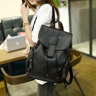 2016新款韩版水桶双肩包女时尚学院风休闲两用旅行黑色背包女包包