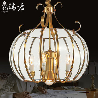 美式简约全铜餐厅吊灯 现代美式餐厅灯书房卧室灯 欧式餐吊灯铜灯