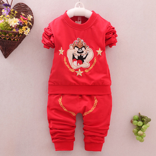童装2016新款男童装宝宝长袖纯棉红色休闲套装2-3-4岁婴儿衣服潮