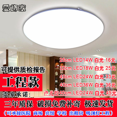 LED吸顶灯圆形卧室客厅灯18W30阳台声控过道40cm全白工程照明灯具