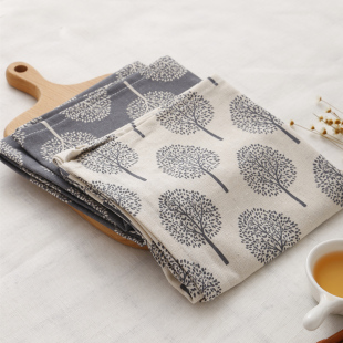 创意日式小树图案餐垫薄款西餐布艺餐巾布杯垫隔热垫美食摄影道具