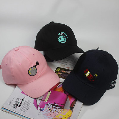 韩国刺绣图案棒球帽子女春夏季遮阳鸭舌帽男女嘻哈帽复古粉色潮牌