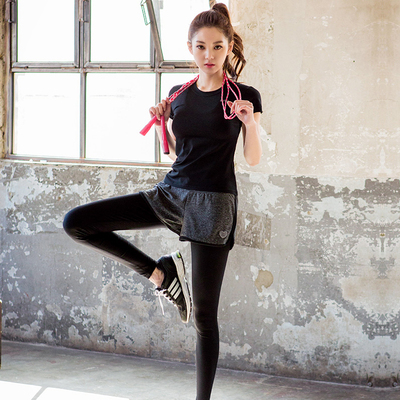 秋季新款韩版瑜伽服女运动速干背心跑步假两件瑜珈健身服三件套潮