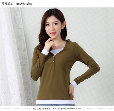 韩版新款秋季女装纯棉显瘦上衣打底百搭衫修身长袖假二件女T恤
