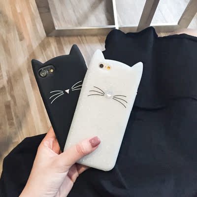 经典黑白猫咪 iPhone6plus手机壳4.7卡通iPhone7plus硅胶软套6s潮