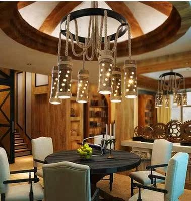 loft设计师美式复古麻绳吊灯个性创意酒吧咖啡厅餐厅LED筒灯吊灯