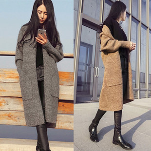 韩版宽松中长款毛衣外套女2016秋冬装新款加厚显瘦针织羊毛开衫潮