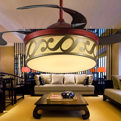 中国风隐形风扇灯中式仿古复古客厅餐厅卧室吊灯大风吊扇带LED灯