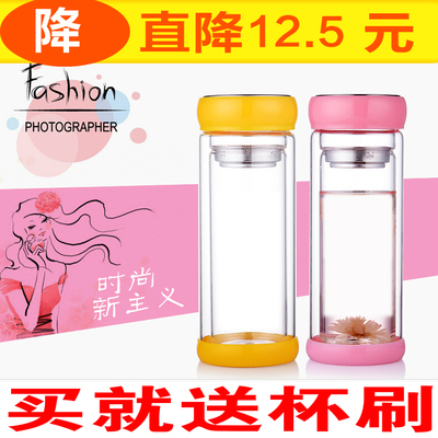 韩国玻璃杯双层隔热水杯创意带盖便携办公杯子男女时尚耐热泡茶杯