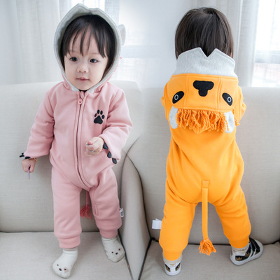 冬季童装婴童加厚连体衣 韩版婴幼儿加绒哈衣新生儿爬服0-36个月