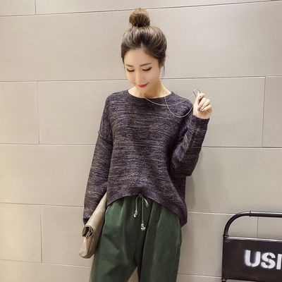 2016秋季新款韩国长袖前短后长针织上衣宽松套头毛衣女