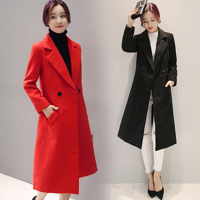 新款韩版女装 冬秋季毛呢外套女中长款 修身长袖韩国妮子呢子大衣