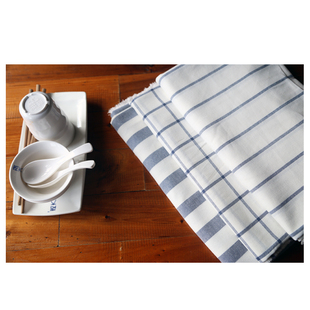 日式和风纯棉布田园桌布茶几布餐垫宜家格子条纹背景摄影门帘布艺