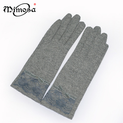 Mimosa 秋冬季女士羊绒羊毛手套蕾丝口款礼品女式开车手套