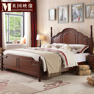 美式全实木床 双人床1.5m1.8米橡木储物高箱简美乡村婚床白色家具