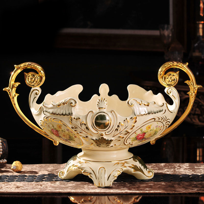 奢华欧式大号果盘家居客厅茶几装饰品摆件创意陶瓷复古宫廷水果盘