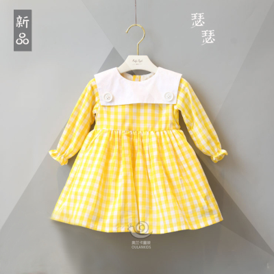 2016秋季韩国品牌女童连衣裙秋装新款儿童女宝宝可爱格子蓬蓬裙子