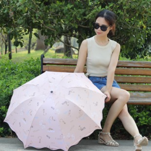 小清新黑胶三折晴雨两用遮阳伞创意韩国折叠太阳伞防晒防紫外线女