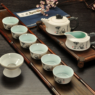 工厂直销 特价包邮 10头雪花釉 6人茶具套装 整套茶具 茶壶茶杯