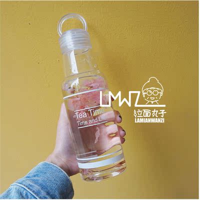 韩国简约小清新玻璃水杯透明学生英文字母水瓶创意便携手提随手杯