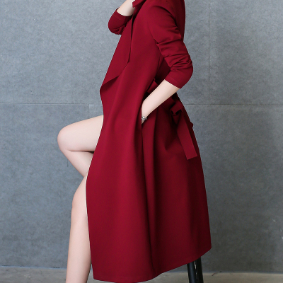 风衣女2016春秋新品韩版修身显瘦英伦风气质中长款系带纯色外套潮