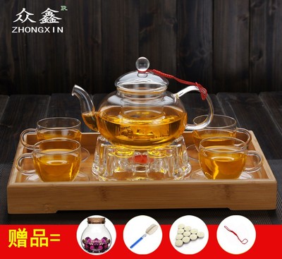 加厚玻璃茶具水果红草泡茶壶花茶壶套装整套耐热过滤功夫茶杯茶盘