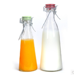 热卖玻璃牛奶瓶密封带盖手提式奶茶瓶陶瓷盖牛奶杯果汁瓶子酵素瓶