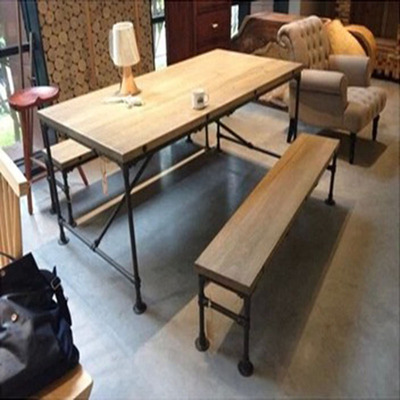 简约做旧美式乡村餐桌 定制实木铁艺桌书桌 复古客厅艺术休闲桌子